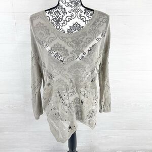 Bohemia Distressed Linen Blend Asymmetrical Scoop Neck Sweater